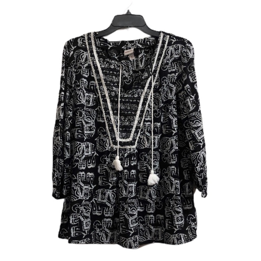 Merona Black And White Patterned Shirt Medium